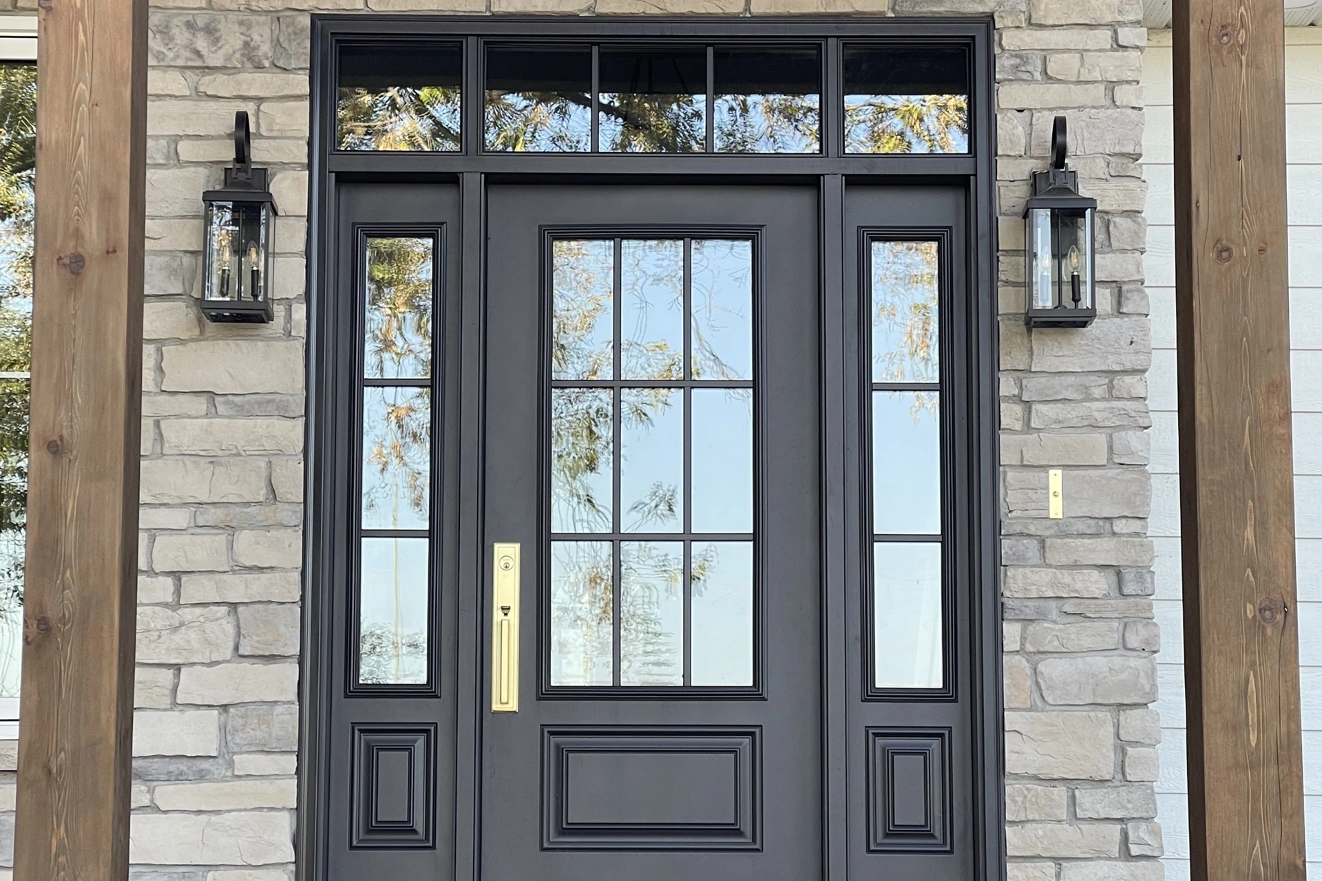 Black Exterior Doors with two sidelights